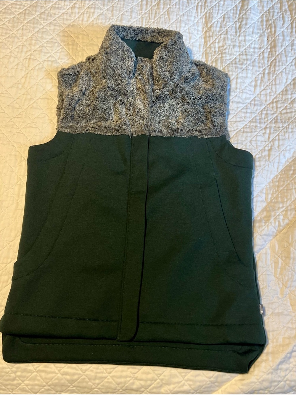 The North Face Olive Green Vest with Gray Faux-Fur Collar